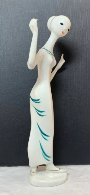 Vintage Hungarian Hollohaza delicate porcelain lady figurine 19x8cm