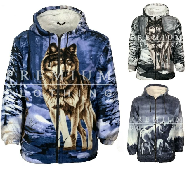 Mens Womens Hooded Fur Sherpa Fleece Animal Print Jacket Thermal EXTRA Thick