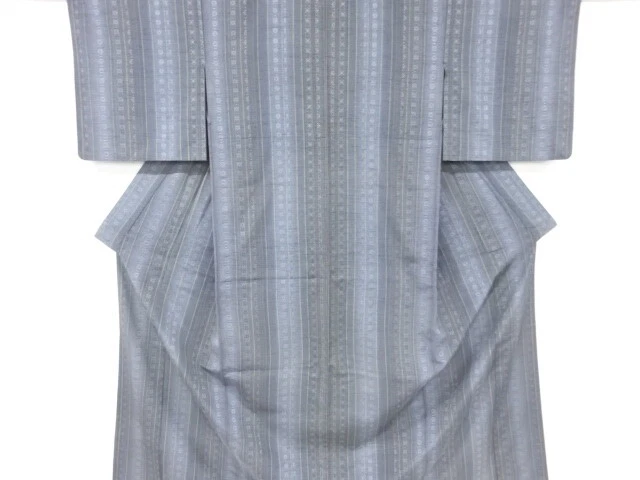 6873614: Japanese Kimono / Antique Hitoe Kimono / Tsumugi / Woven Geometric