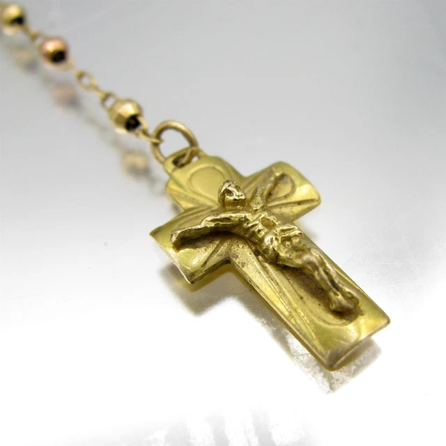 Dainty 14k Italian Rosary Beads Tri-Colored Gold Crucifix