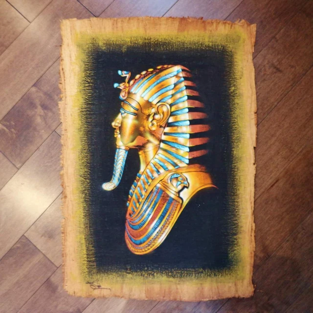 XL UNIQUE HANDMADE Papyrus Egyptian King Tutankhamun TUT Mask Painting ...