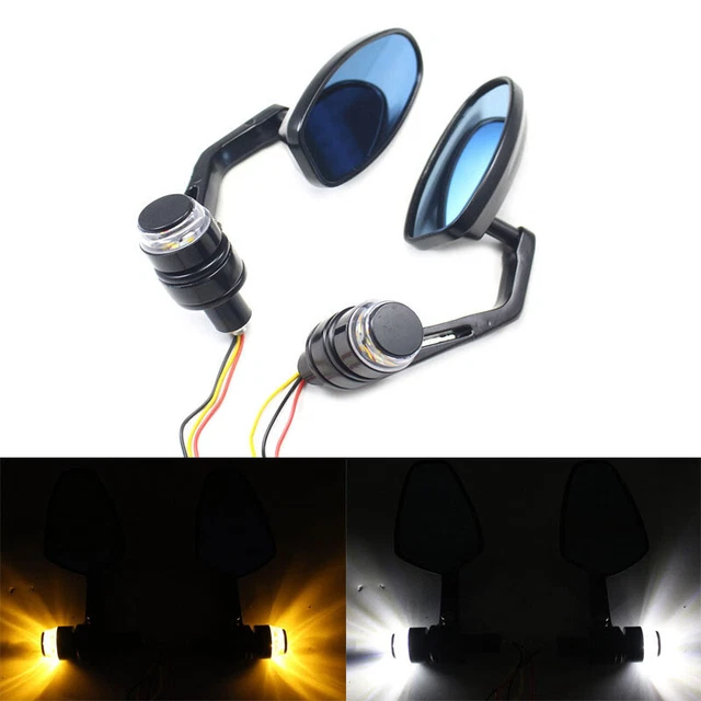 US Pair Motorcycle 7/8" Handlebar Bar End Mirrors Indicator Turn Signal Lamp Kit