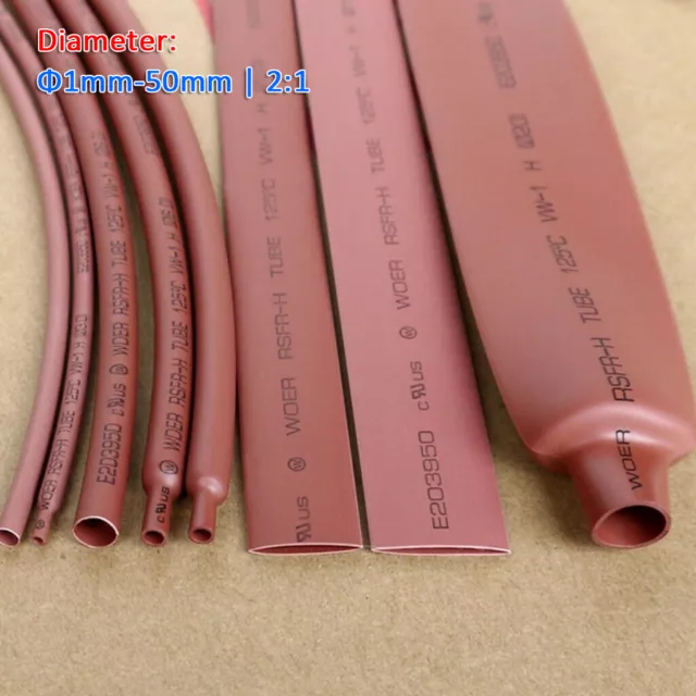 1.0mm~50mm 2:1 Brown Heat Shrink Heatshrink Shrinkable Tube Tubing Wire Sleeving