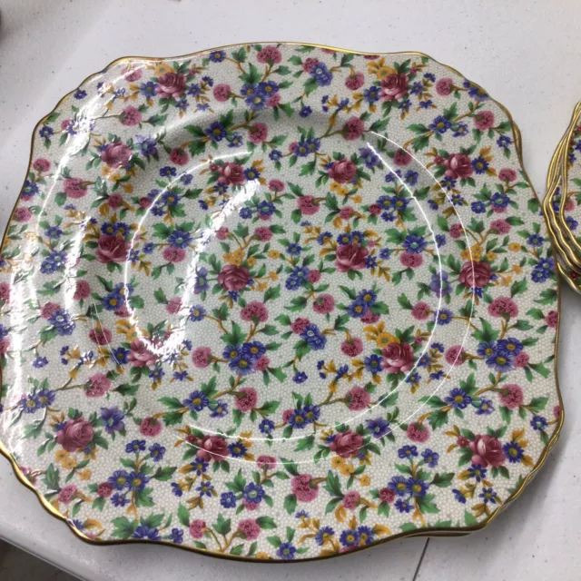 2 Royal Winton Grimwades Old Cottage Chintz Square luncheon plate