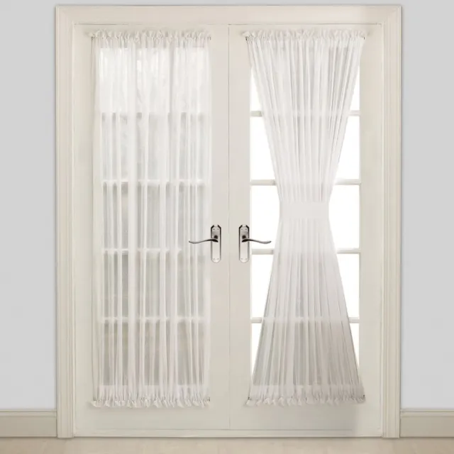 2 Sheer White French Door Curtains or Sidelight Door Curtains with 2 Tie-Backs