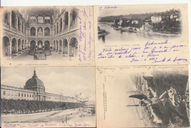 Lot de 4 cartes postales anciennes old postcards LYON timbrées 1903 MOUCHON 1