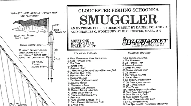 1976 Blueprint Plans 1877 Gloucester Fishing Schooner Smuggler Blue Jacket Ship