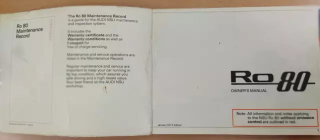 Audi NSU RO 80, Original Owner's Manual 1973,english,Handbuch,Uso e Manutenzione 2