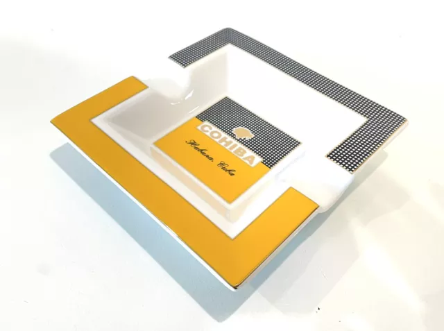 NEW COHIBA CIGAR ASHTRAY 19cm SQUARE - BLACK YELLOW GOLD -