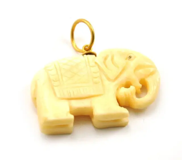 Vintage Oriental Bone Carved Bead Hand Carved Charm Pendant Elephant Lucky