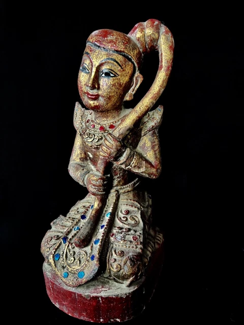 Burmese Gold Gild Earth Goddess Mandalay NAT Spirit Sculpture Myanmar Teakwood