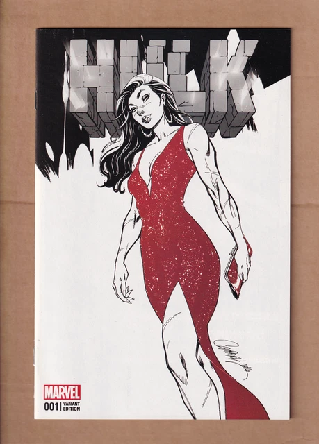 Hulk #1 J Scott Campbell B&W Red She-Hulk Variant Marvel 2017 NM