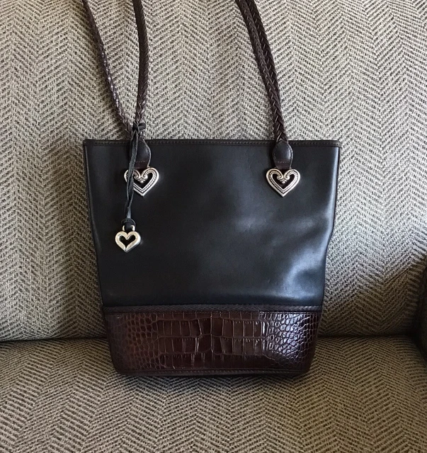 Vintage Brighton Purse Bucket Croc Embossed Leather Brown Black Handbag