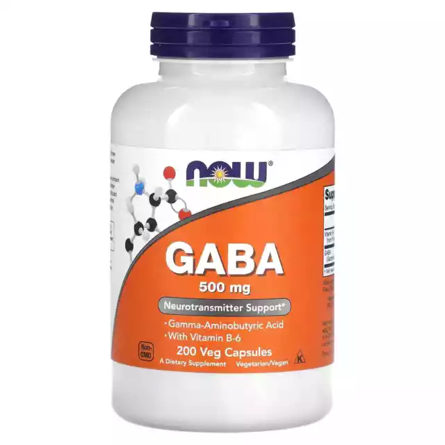 NOW Foods 500mg G.A.B.A Capsules with Vitamin B6 Neurotransmitter Support - 200