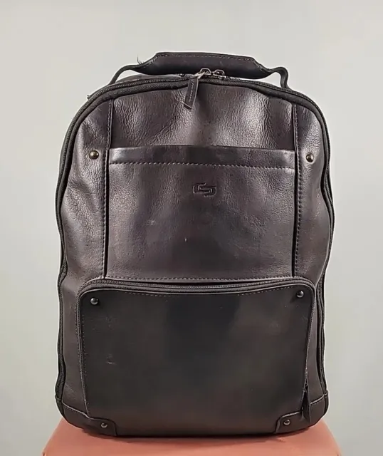 Solo New York Reade Lined Distressed LEATHER Backpack Dark Brown Laptop Career