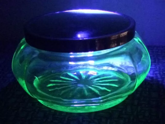 Green depression glass powder box