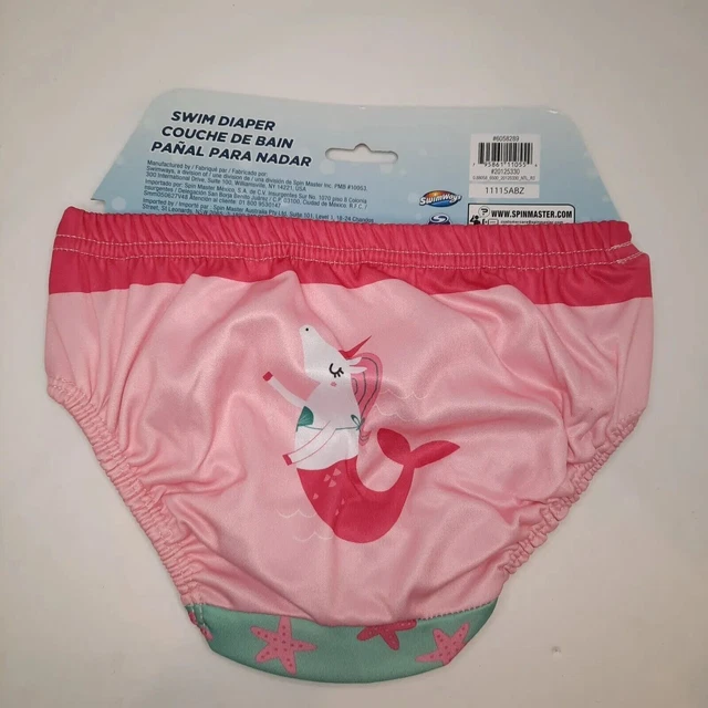 SwimWays Girls Reusable Swim Diaper Large 24 Months Mermaid Unicorn Pink 50+ UPF