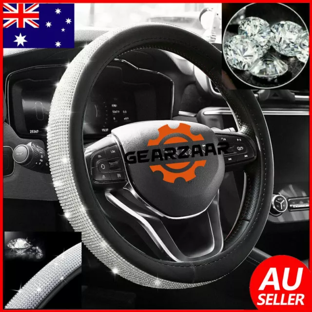 Universal 38cm Car Steering Wheel Cover Leather Glitter Crystal Bling Rhinestone