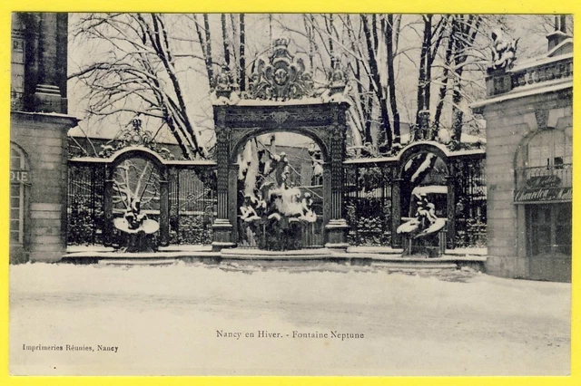 cpa RARE Lorraine 54 - NANCY in WINTER La FOUNTAIN NEPTUNE under the snow TBE