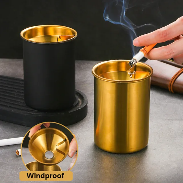 Ashtray Stainless Steel Ashtray With Lid Round Windproof Stainless Steel Smo  ZX