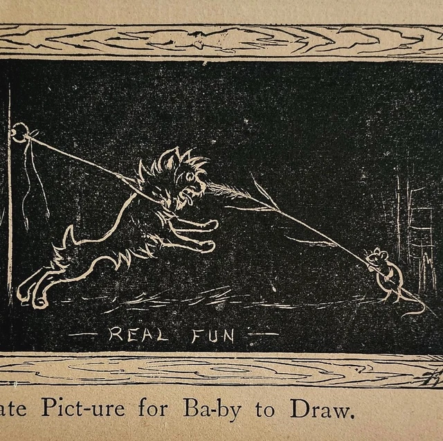 1872 Cat and Mouse Humor Slate Chalkboard Pattern Victorian Art Print Antique #2