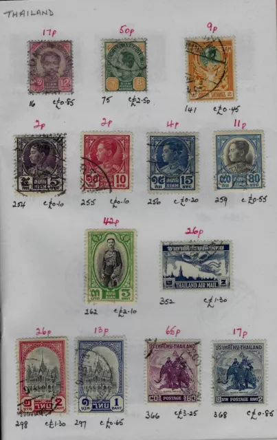 THAILAND Small collection of stamps on two pages