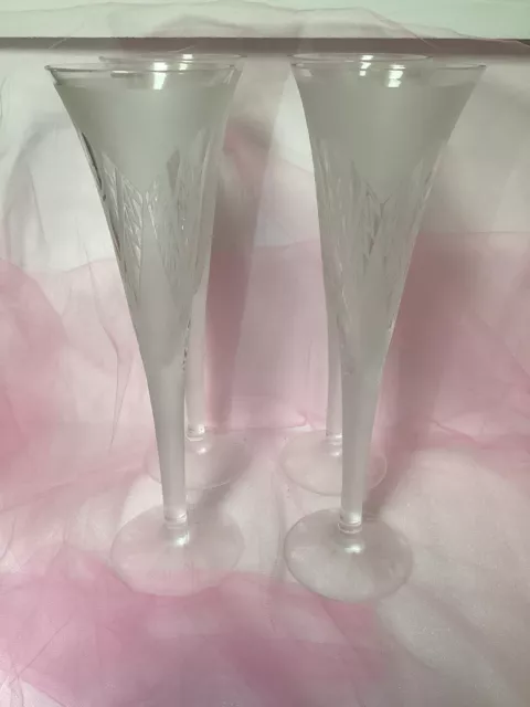 Exquisite 4 Bohemian Style Etched Frosted Wine Glasses Signed By Hadez 12’