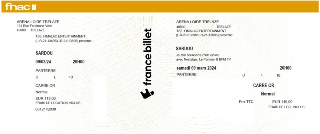 2 places pour le concert de Michel Sardou le 09 Mars 2024 à Angers Trélazé