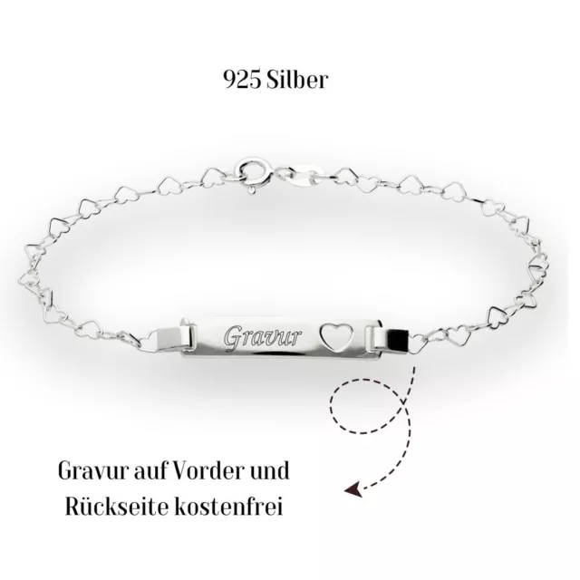 Damen Armband Identarmband 925 Silber mit Gravur auf Vorder und Rückseite