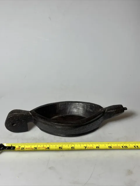 Antique Wooden Oval Opium / Holy Water Kharal Bowl Original  Hand Carved 11”