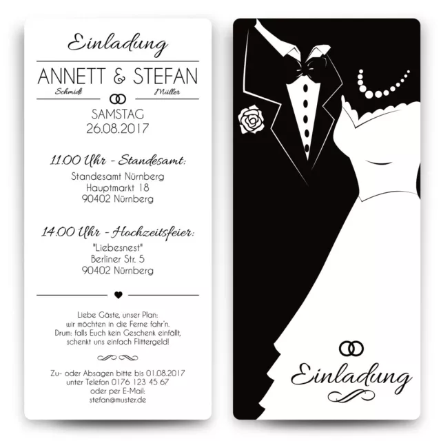 Einladungskarten Hochzeit - Black & White Brautpaar - Weiß - Hochzeitskarten