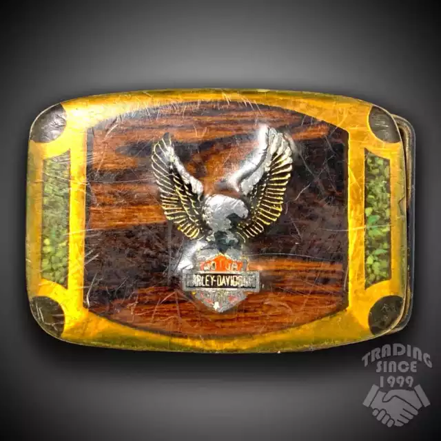 Vintage Belt Buckle Solid Brass Metal With Harley Davidson Eagle USA Made By