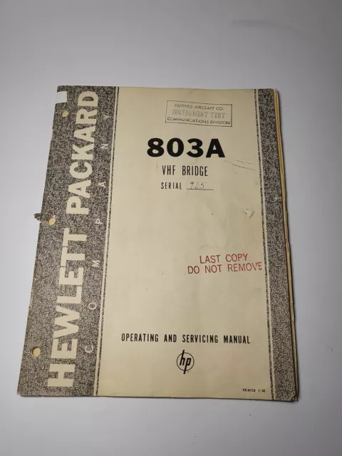 HP 803A ~ VHF Bridge ~ Operating & Service Manual