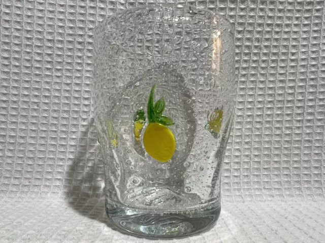Clear Bubble Glass/Embossed Lemons-4” Tumbler/Drinking Glass