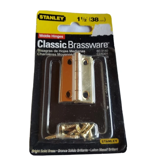Stanley 80-3140 Bright Solid Brass 1-1/2" Classic Brassware Box Hinges 2 Pkgs