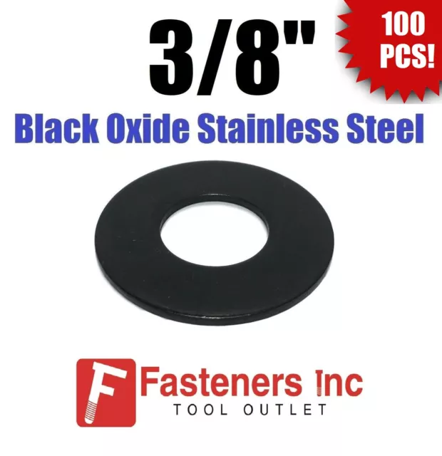 (Qty 100) 3/8" Black Oxide Stainless Steel Flat Washer