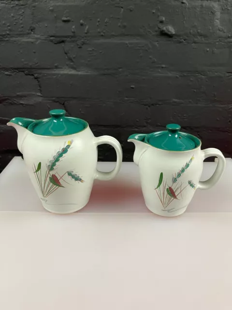 2 x Denby Greenwheat Coffee Pots Small and Large Signed