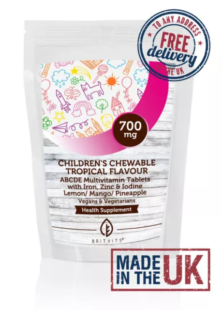 Children’s Chewable Tropical Flavour ABCDE Multivitamin Tablets Pack of 30 Pills