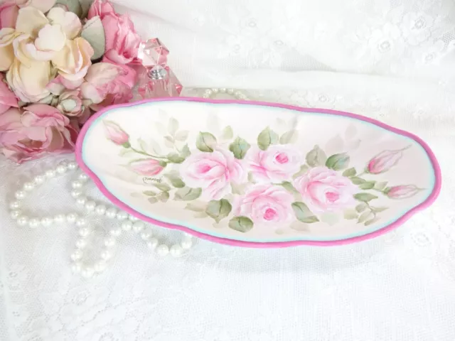 BEAUTIFUL AS EVER TRAY PINK ROSE Hand Painted DAS hp chic shabby vintage cottage