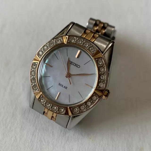 Seiko Solar SUP094 Mother of Pearl Dial Two-tone Stainless Ladies Watch