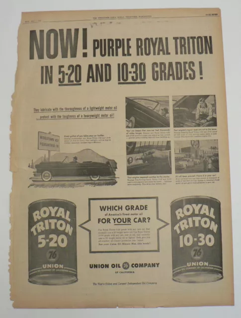 Union 76 Royal Triton Oil Full Page Newspaper Ad, 1953