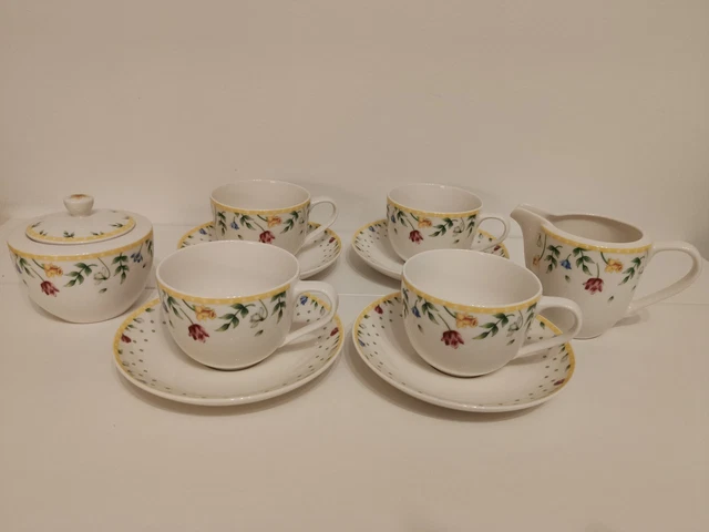 Villeroy & Boch Spring Fantasy 4 Tassen mit Untere Zuckerdose und Milchkännchen