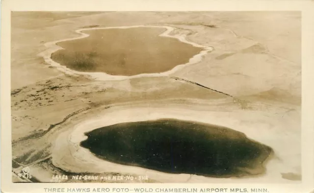 Air View 1920s Nee-skah-nee No She Lake RPPC Minnesota Postcard 4
