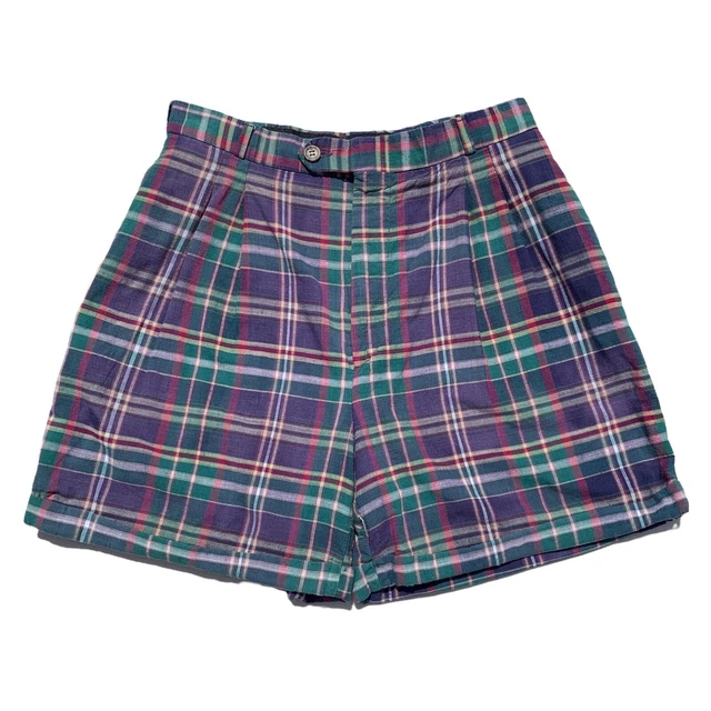 VTG 1980s Lady Thompson Madras Plaid Shorts CottageCore High Waisted Pockets SML