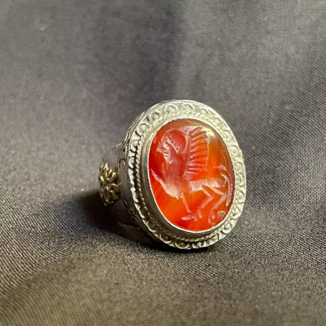 Ancient Afghanistan Carnelian Agate Seal Stone Intaglio Silver Beautiful Ring