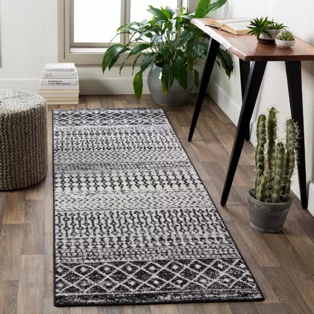 Chester Boho Moroccan Runner Area Rug,2'7" X 12',Black