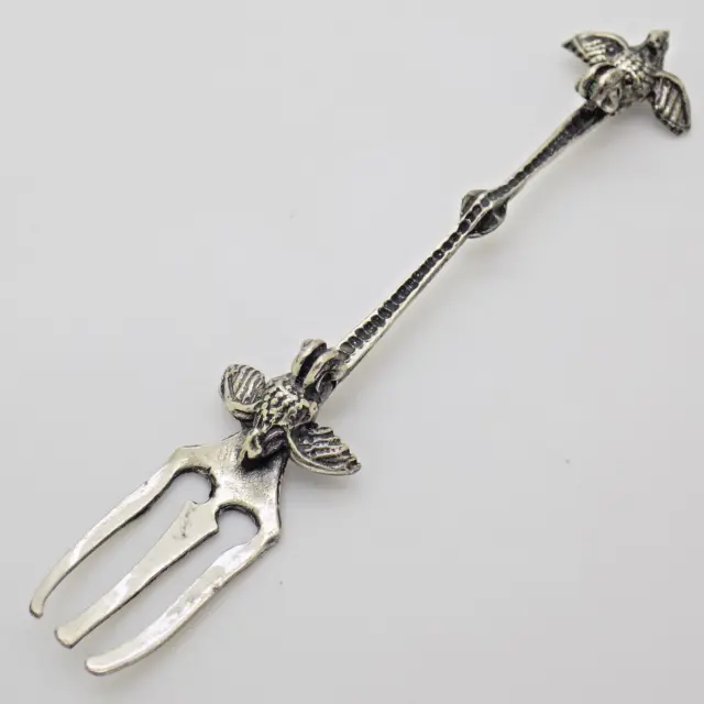 Vintage Italian Handmade Genuine Silver Decorative Mini Fork with Birds Figurine