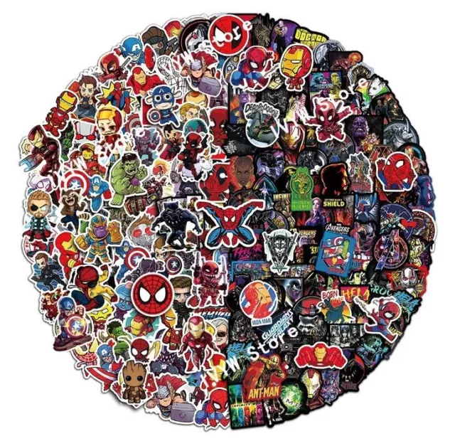 50 x Marvel Cartoon Style Stickers - Spidey,Hulk,Groot,Iron Man,Venom,Deadpool