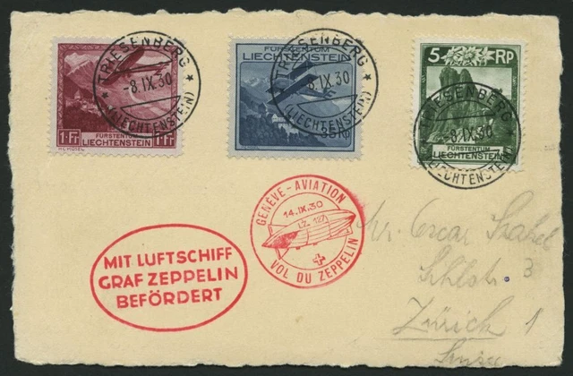 ZULEITUNGSPOST Liechtenstein: 1930, Landungsfahrt n. Genf, Prachtkarte