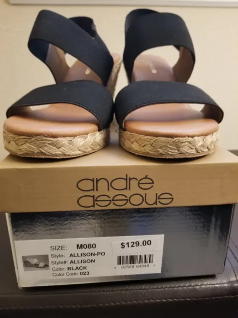 Andre Assous Allison Espadrille Wedge Sandal - Black size 8